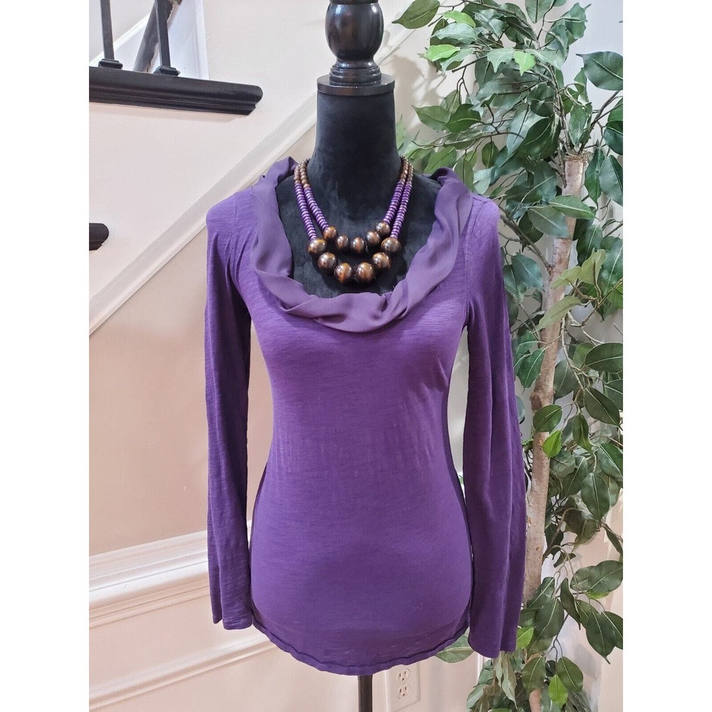 Loft Womens Purple Solid 100% Cotton Cowl Neck Long Sleeve Top Blouse Size Small - Picture 10 of 10